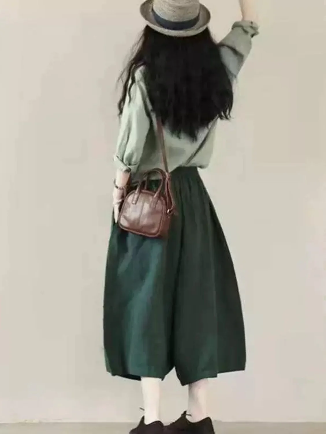 Зеленые рубашки из хлопка и льна в стиле ретро женские летние весенне-осенние