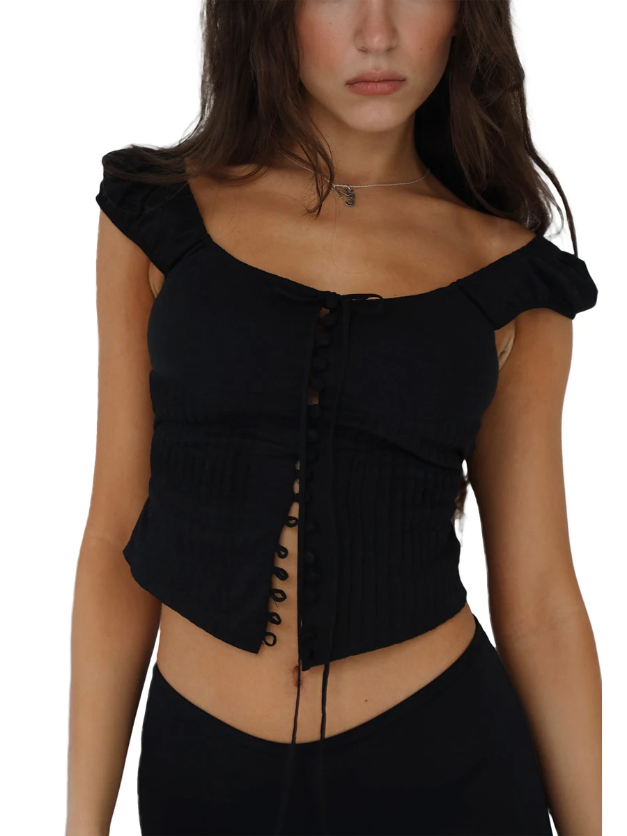 

Женский кардиган на пуговицах спереди, однотонные топы без рукавов, дизайнерские футболки на бретелях, Y2k, волшебные сексуальные базовые повседневные укороченные топы