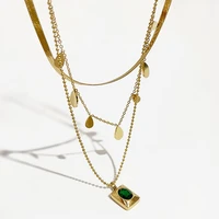 perisbox multicolor square zircon stainless steel layers necklace waterdrop charm layered necklaces for women statement jewelry