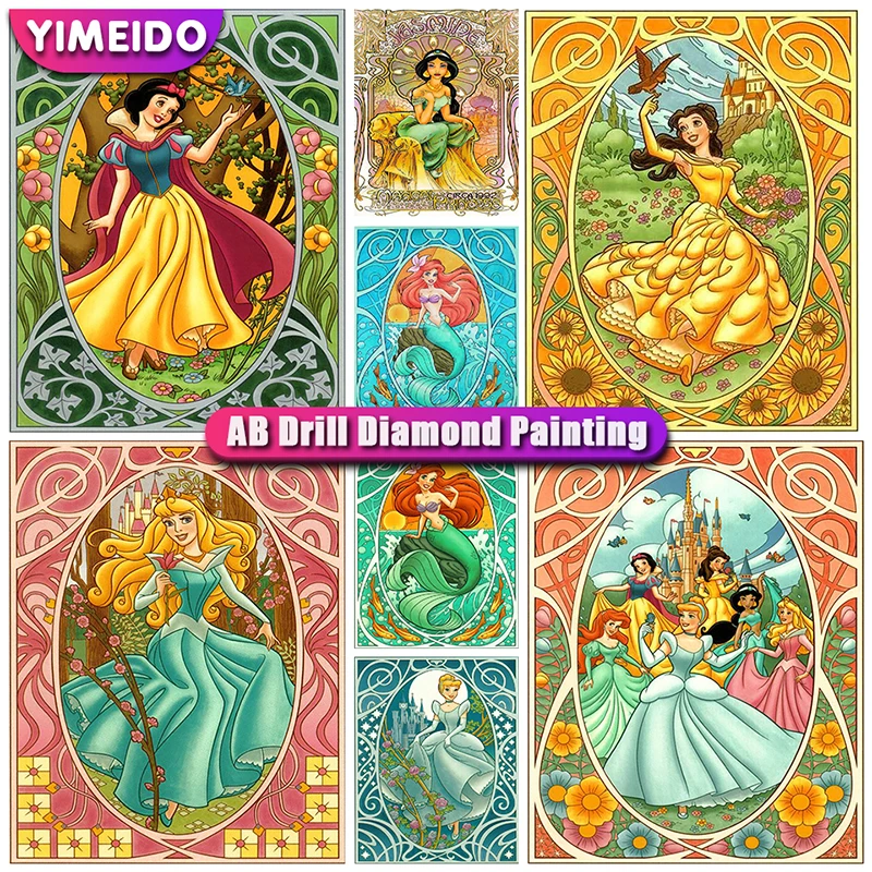

5D DIY AB Diamond Painting Disney Mermaid Full Square/Round Drill 3D Diamond Embroidery Cartoon Princess Cross Stitch Home Decor
