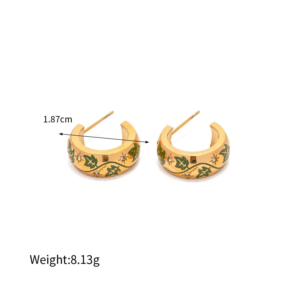 Stainless Steel PVD Gold Plated Tarnish Waterproof Colorful Flower Printed Hoop Earrings For Woman Jewelry Wholesale INS