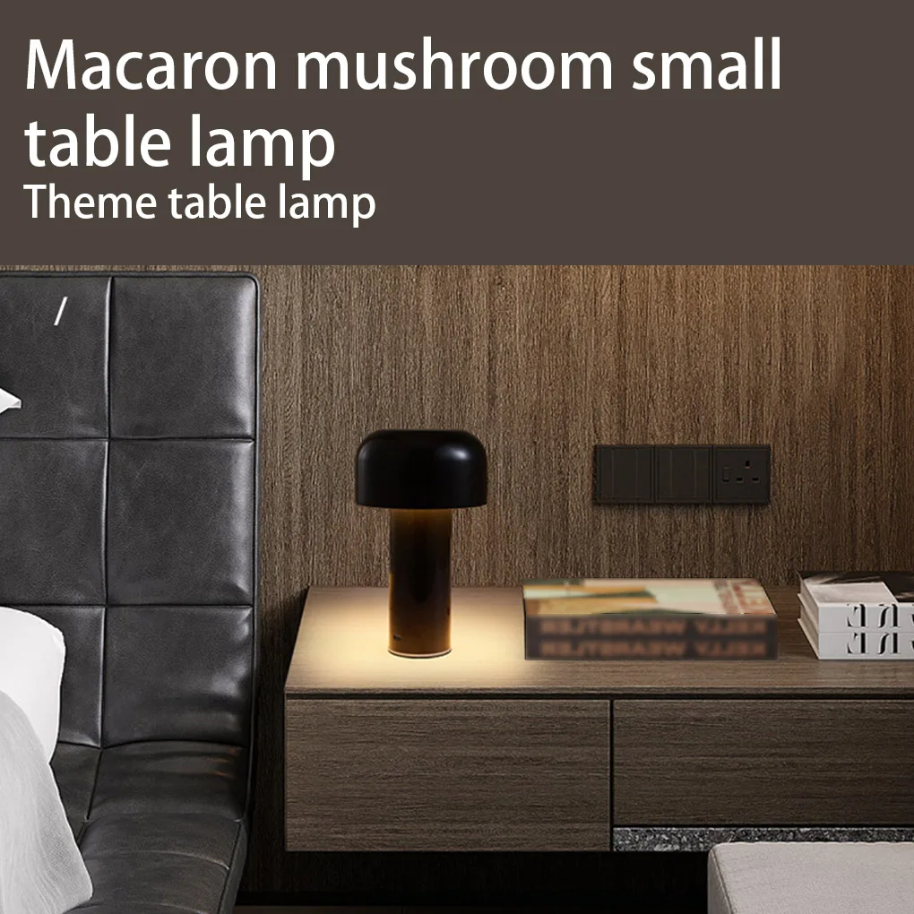 

Mushroom Table Lamp Cordless Touch 3W Home Decor Acrylic Lampshade Dimmable Bedside Desktop Night-light Bar Decoration Black