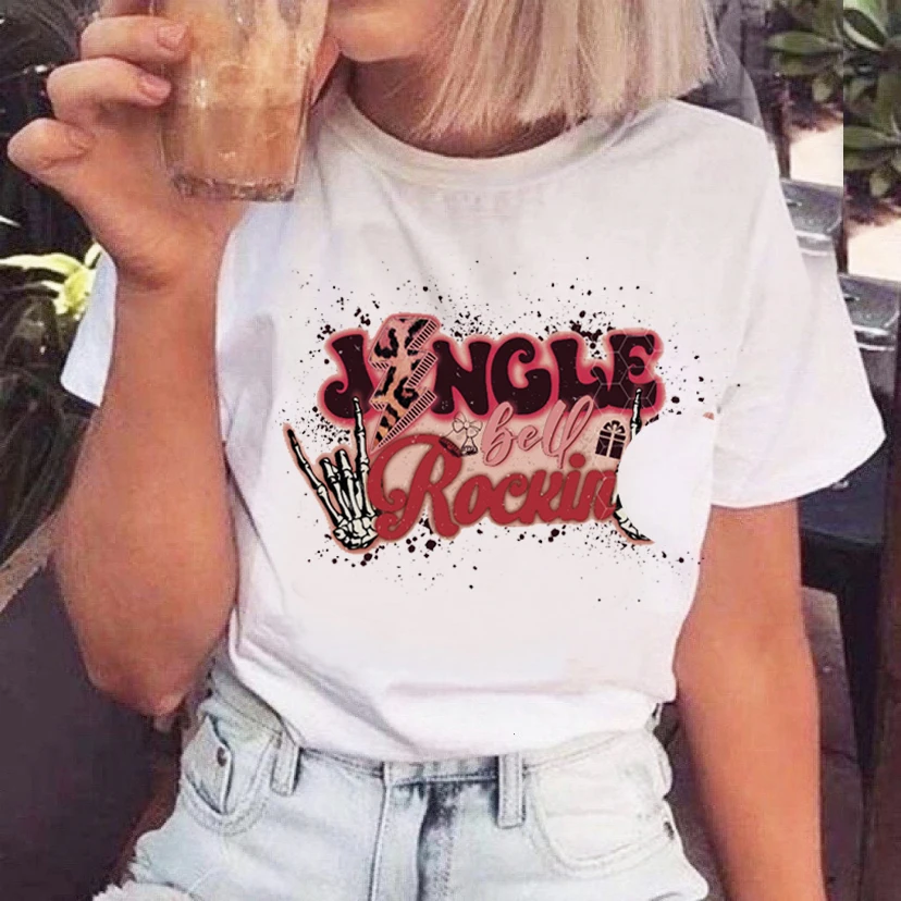 

Индивидуальная модная футболка с мультяшным рисунком на Новый год Рождество платье футболка с принтом с коротким рукавом модная универсал...