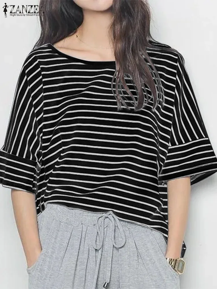 Блузка ZANZEA женская оверсайз в полоску модная Повседневная Туника с круглым