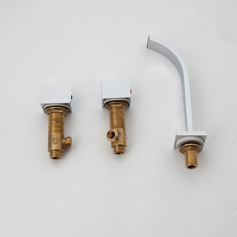 KEMAIDI Chrome Polish Bathroom Bathtub Faucet Washbasin Filler Brass Double Handles 3pcs Mixer Stream Spray Tap