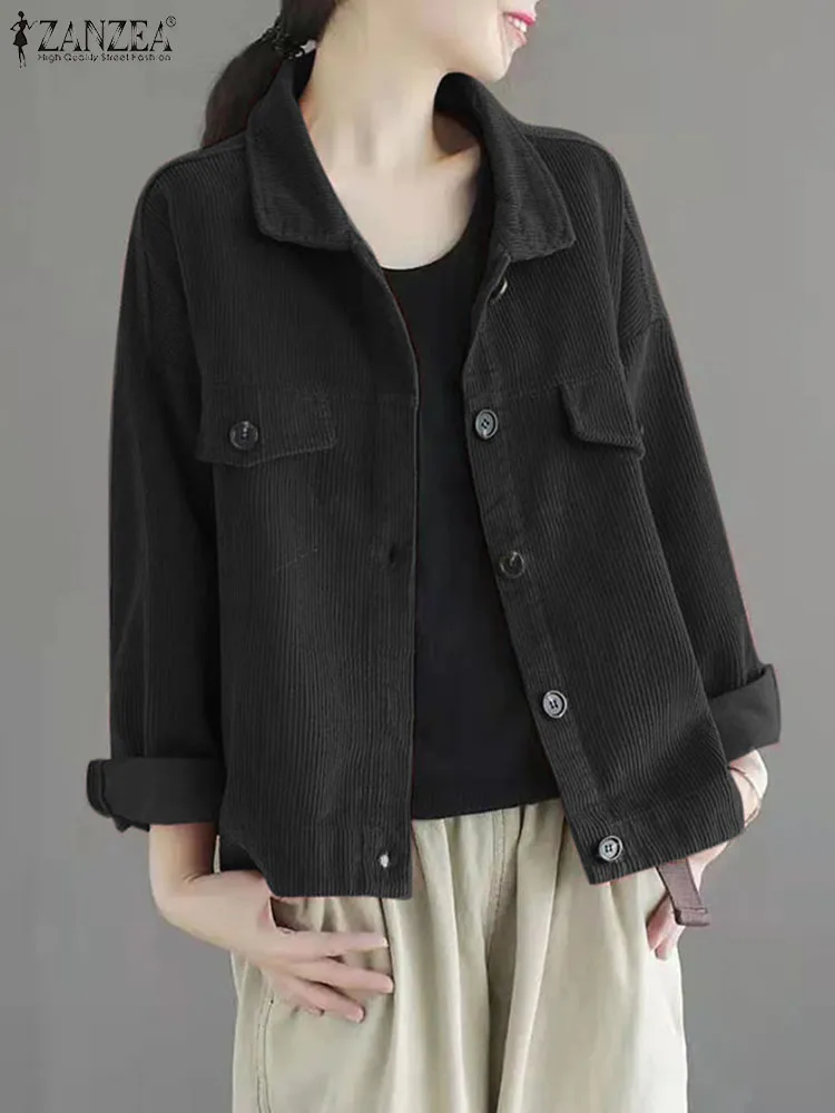 

Spring Vintage Outwear Oversize ZANZEA Spring Women Corduroy Coat Female Long Sleeve Solid Jackets Autumn Shirt Ladies Blouse