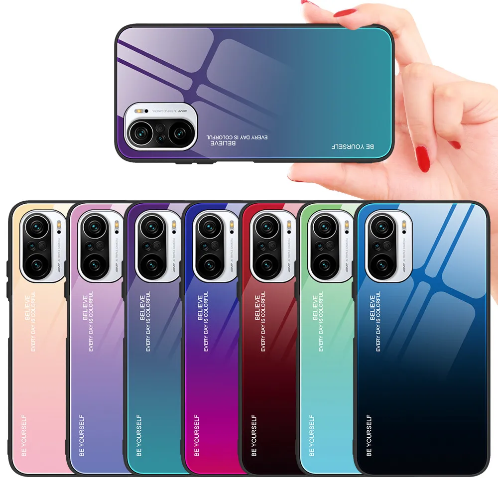

Gradient Tempered Glass Phone Case for Poco F3 X3 Pro X3 NFC M3 M4 Pro 4G 5G Funda Back Cover for Poco X4 Pro F4 GT Cases