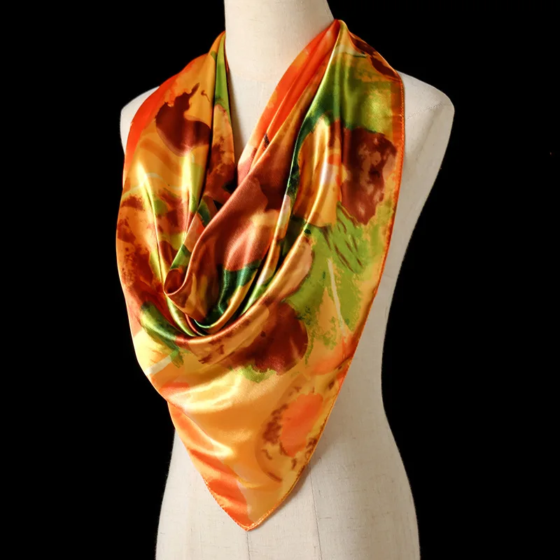 

Женская шелковая Бандана с рисунком, модный большой хиджаб, роскошный головной платок, Женский фуляр, Новинка лета 2022