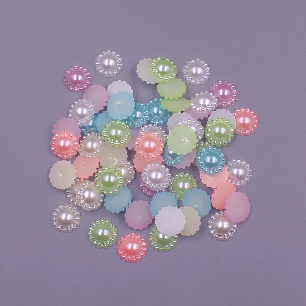

Bulk Wholesale 12MM 500pcs flower Shape Loose Beads ABS Imitation Half Round Flatback Pearl DIY Jewelry Scrapbook Decoration