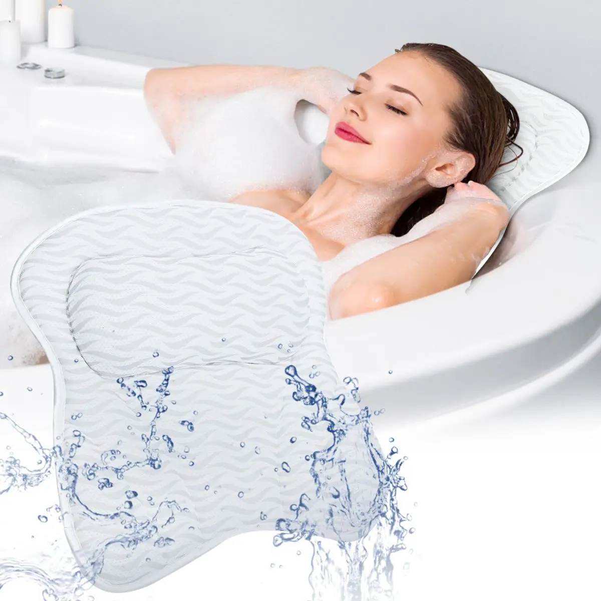 

SPA Bath Pillow Non-slip Bathtub Headrest Soft Waterproof Bath Pillows with Suction Cups for Home Hot Tub Bathroom Cushion