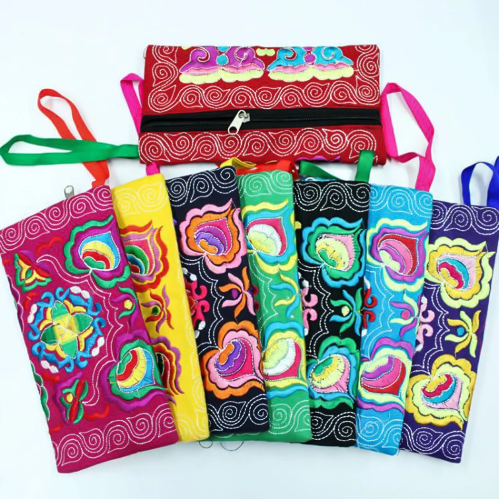 Women Coin Purse Ethnic Handmade Embroidered Wallet Clutch Bag Zipper Purse Long Wallet Cellphone Pouch Handbag Tote images - 6