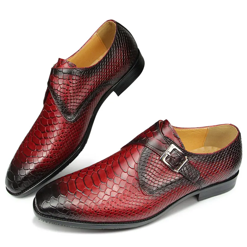 Exotic Men's Crocodile/Lizard Print Oxford Hand-Picked Cow Leather Dress Shoes Metal Buckle Loafers Zapatos Hombre Free Shipping