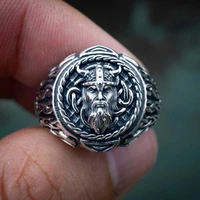 hoyon 925 sterling silver color new retro thai silver nordic celtic viking style head ring domineering mens ring free shopping