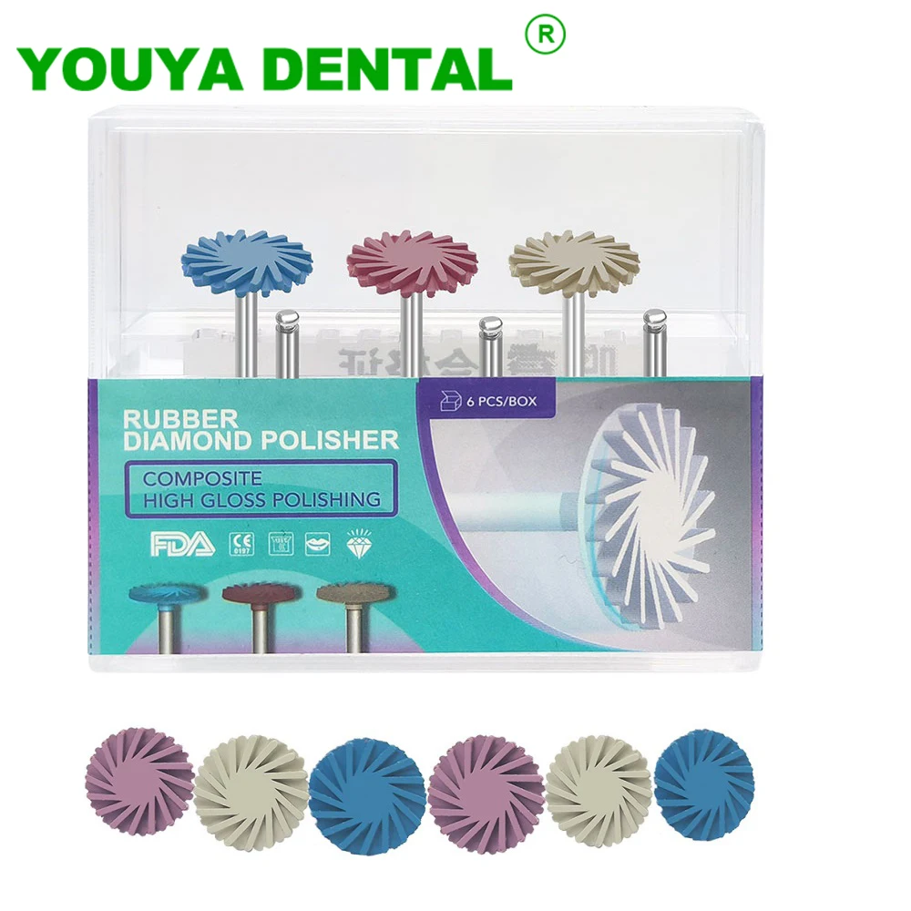 

6pcs/box Dental Rubber Polisher Wheel Composite Resin Polishing Diamond System Ra Disc Kit Spiral Flex Brush Burs Dentist Tools