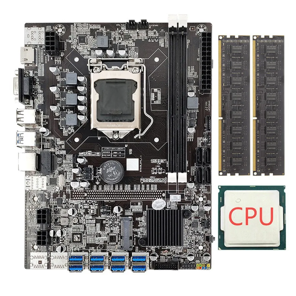 

B75 ETH Mining Motherboard+CPU+2X4G DDR3 1333Mhz RAM LGA1155 8XPCIE to USB Support DDR3 B75 USB BTC Miner Motherboard