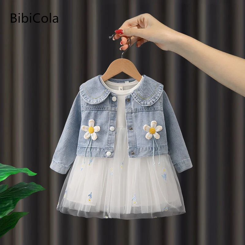 

Костюмы для девочек Новая повседневная детская джинсовая куртка на весну и осень комплект из 2 предметов, модная юбка для маленьких девочек