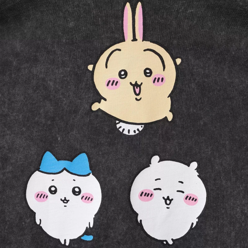Фото Детская одежда Chiikawa Hachiware Usagi Kawaii с аниме-принтом, круглым вырезом, для отдыха, цвет антрацитовый серый, удобная, с длинными рукавами №4