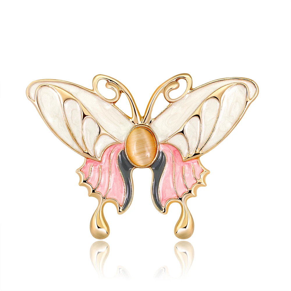 

Fashion Alloy Butterfly Brooches Opal Inlaid and KC Gold Plating Enamel Insect Brooch for Womens Birthday Gift