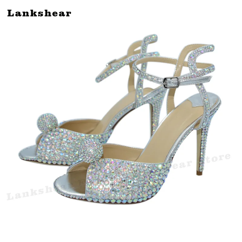 White Silver Pearl Bling Bling Peep Toe Stiletto Sandals Wedding Shoes Banquet Shoes Sales Evening Shoes High Heel Pumps
