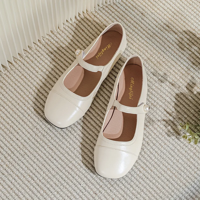 

Xiaoxiangfeng Mary Jane Pearl Flat Bottom Commuter Silver Soft Sole Single Shoe for Women 35-43