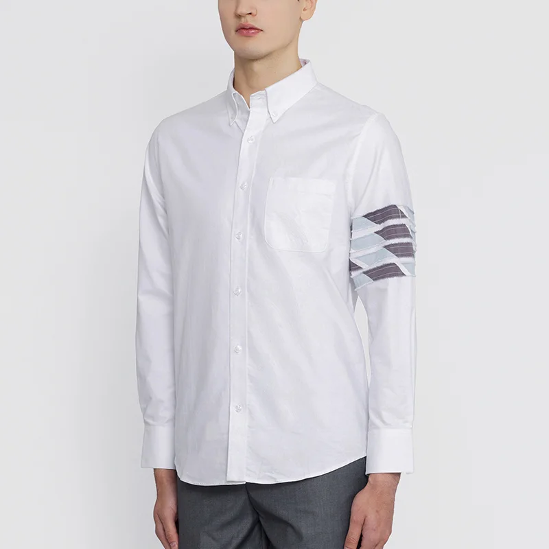 TB THOM Men's Shirt Top Fashion Camouflage 4-Bar White Stripe Casual Oxford Cotton Long Sleeve High Quality Women's Shirts