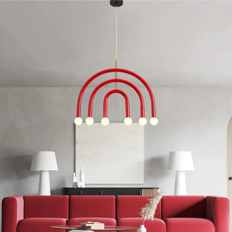 

Chandeliers Led Art Pendant Lamp Room Decor Beautiful Rainbow Shaped E14 Kitchen Dining Fixtures Colorful Metal Luminaire Light