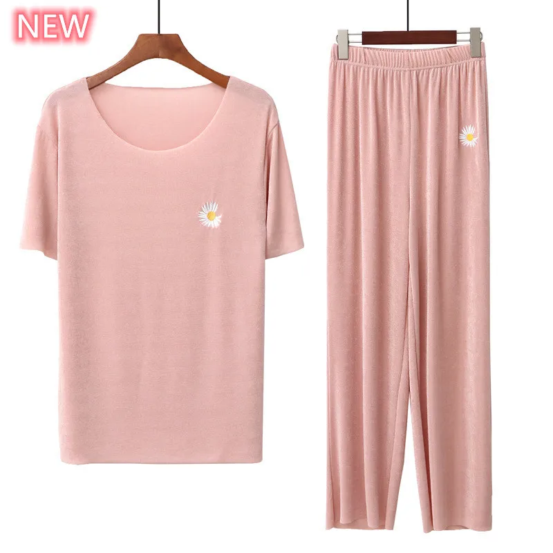 Summer Pajamas Set Sexy Sleepwear Women Pink Elastic Pyjama Women's Cool Cotton Print Short Sleeve Shirt 2022 Fashion Clothes