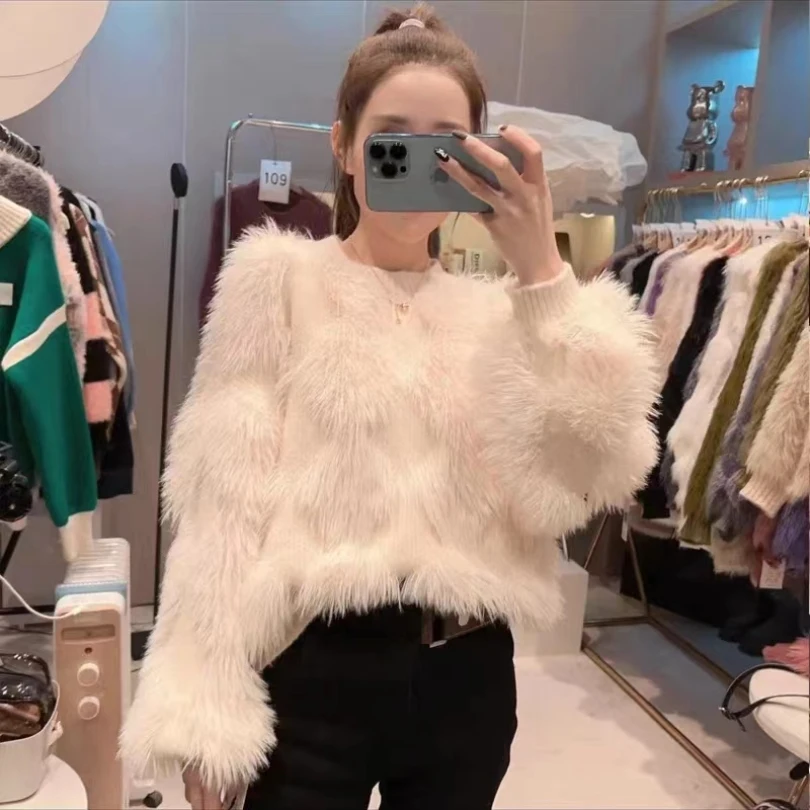 

Женский Мягкий Вязаный пуловер из норкового кашемира, короткий женский укороченный свитер, универсальный свободный свитер Y2k для зимы, 2023