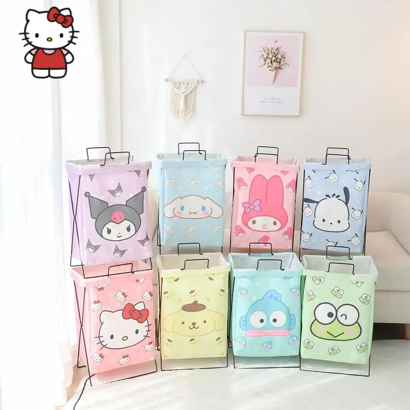 

Kawaii Hello Kitty Sanrio Kuromi Cinnamoroll Home Organizer Storage Baskets Bin for Toy Anime Folding Washing Bin Laundry Hamper