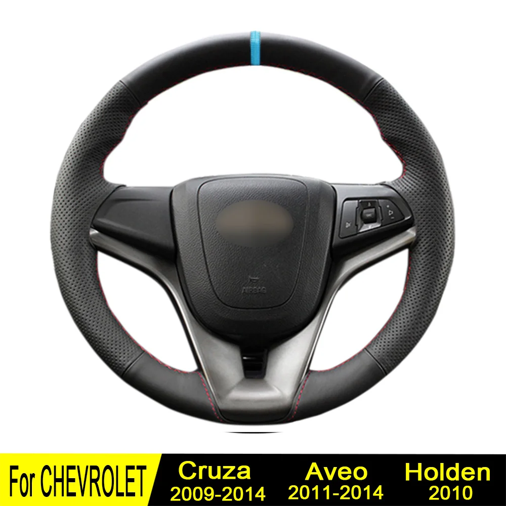 

Чехол на руль для Chevrolet Cruze 2014-2009 Aveo 2014-2011 Holden Cruze 2010, прошитый вручную, из натуральной кожи, черный