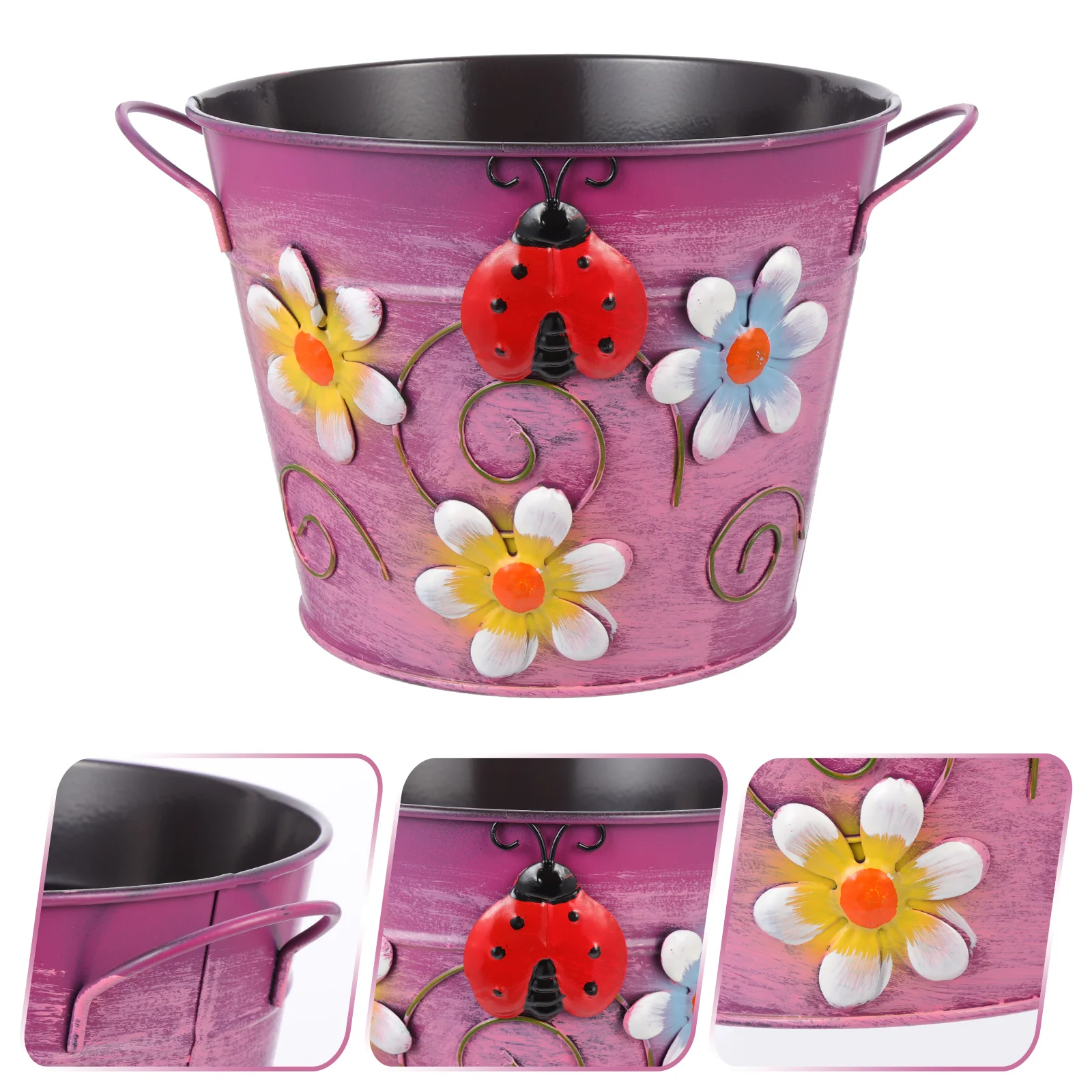 

Flower Bucket Planter Vase Pot Succulent Iron Metal Garden Farmhouse Buckets Rustic Set Canister Pots Outdoor Planters 3D
