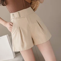 2021 summer women casual pleated fold elegant shorts korean female high waisted black beige khaki wide leg shorts office lady