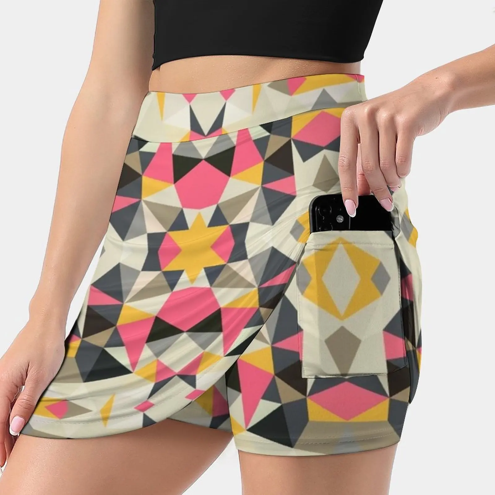

Женская трапециевидная мини-юбка Lemonade, трапециевидная Юбка со скрытыми карманами и геометрическими ацтекскими абстрактными треугольниками