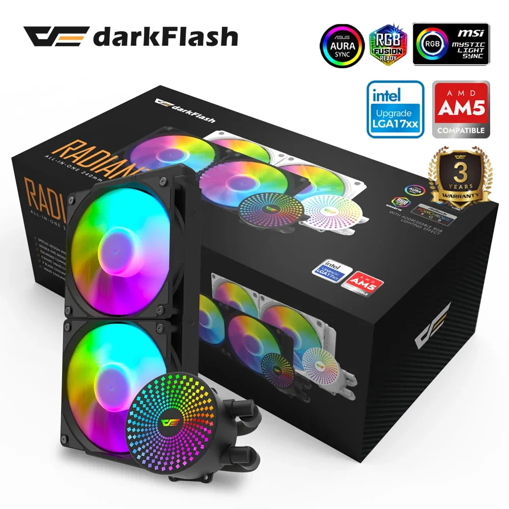 Водяной охладитель darkflash DX240, радиатор для процессора, 4 контакта, PWM RGB, aura Sync, Водяной охладитель для процессора Intel LGA 2011/1151/AM4 AMD