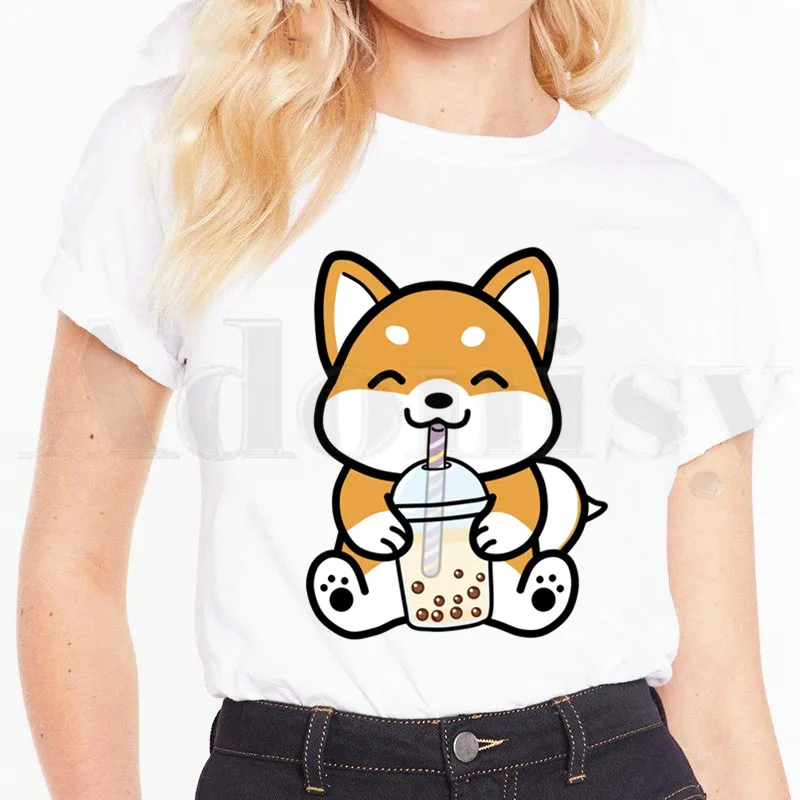 

Bubble Tea Cute Cartoon Fashion Kawaii Graphic Short Sleeve Female Tops Tees Harajuku VintageT Shirts Women's T-shirt