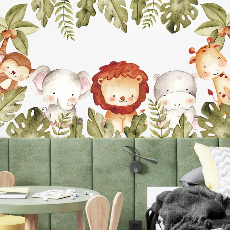 

детская комната Мультяшный Лев слон Детская комната Декор для дома съемные обои спальня детская наклейка
