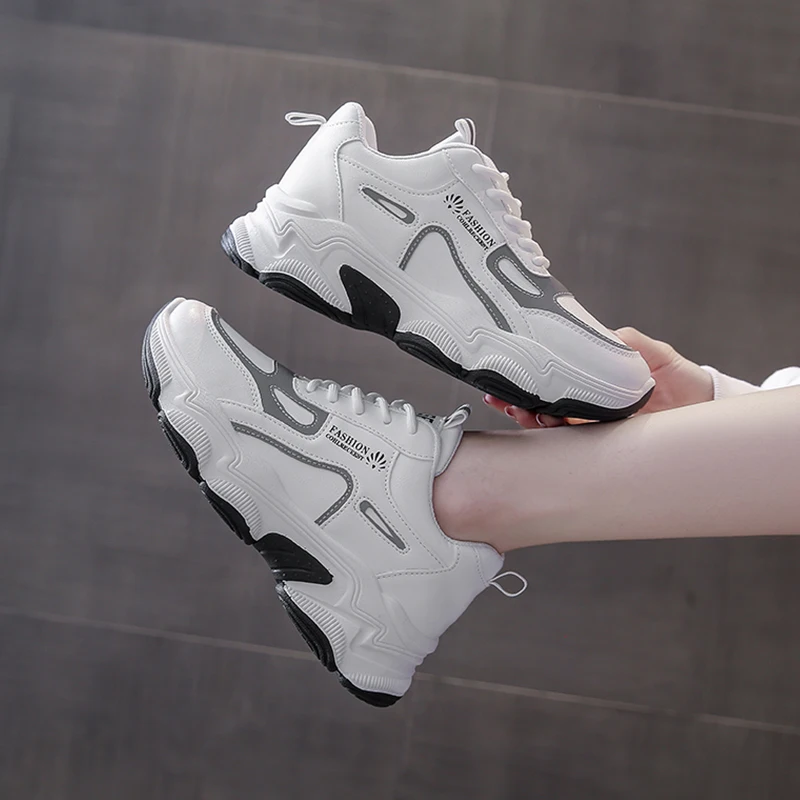 Кроссовки женские на платформе повседневная обувь для бега толстая подошва из ПУ