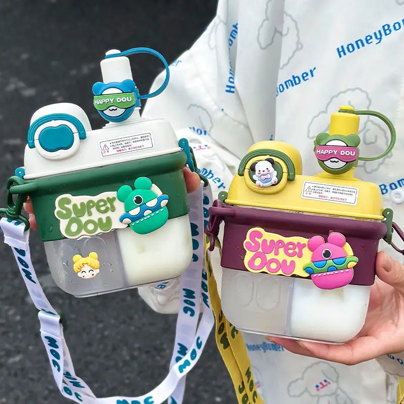 Straw Cup Large Capacity Split Bin Double Drinking Cup Female Student Summer High Beauty Plastic Cup Portable Water Cup