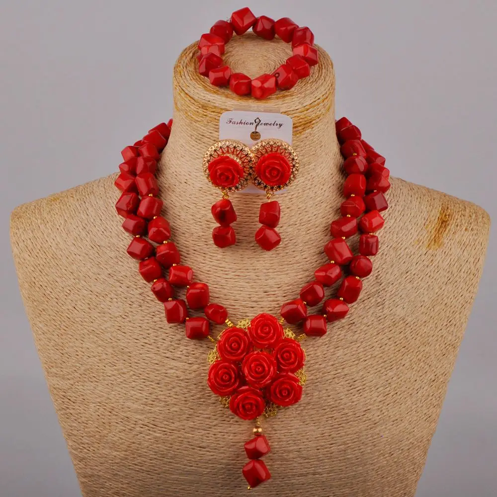 Ожерелье с красным кораллом комплект ювелирных изделий африканскими бусинами