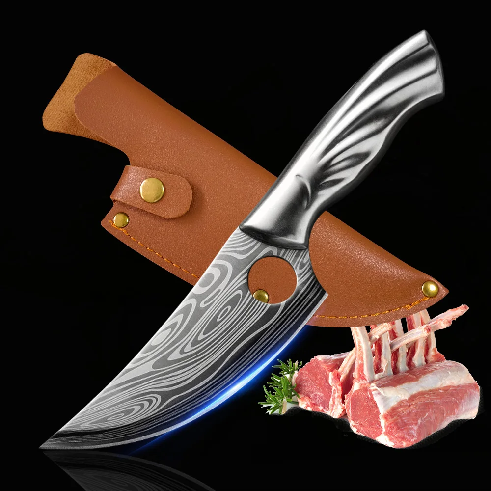 

Military Tactical Knife Damascus pattern Hunting Handmade Forged Boning Knife Butcher Fish Meat Chef Knife For Kitchen Utensils