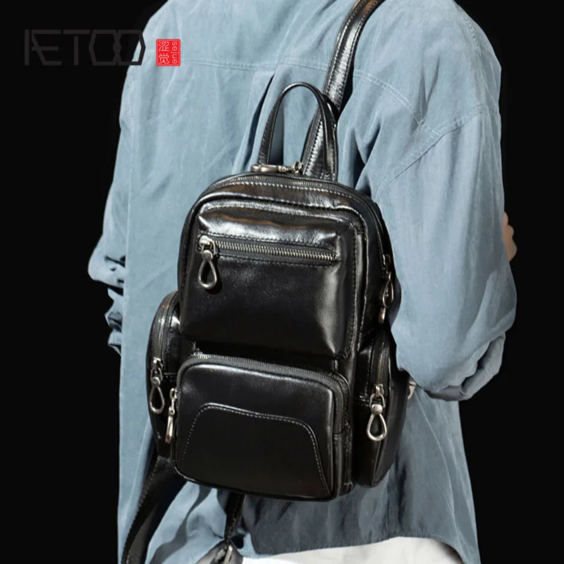 AETOO The first layer of leather multi-function backpack, leather shoulder bag, casual men's leather messenger bag