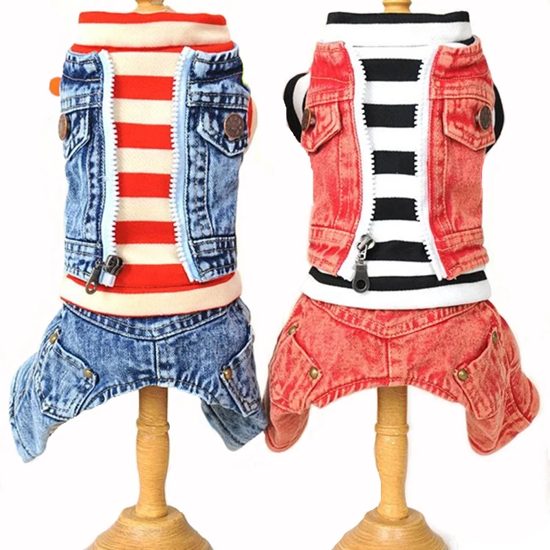 

Джинсы чихуахуа, теплая одежда для йоркширских собак, женская одежда, зимняя полосатая куртка, джинсовые комбинезоны, Тедди для отдыха