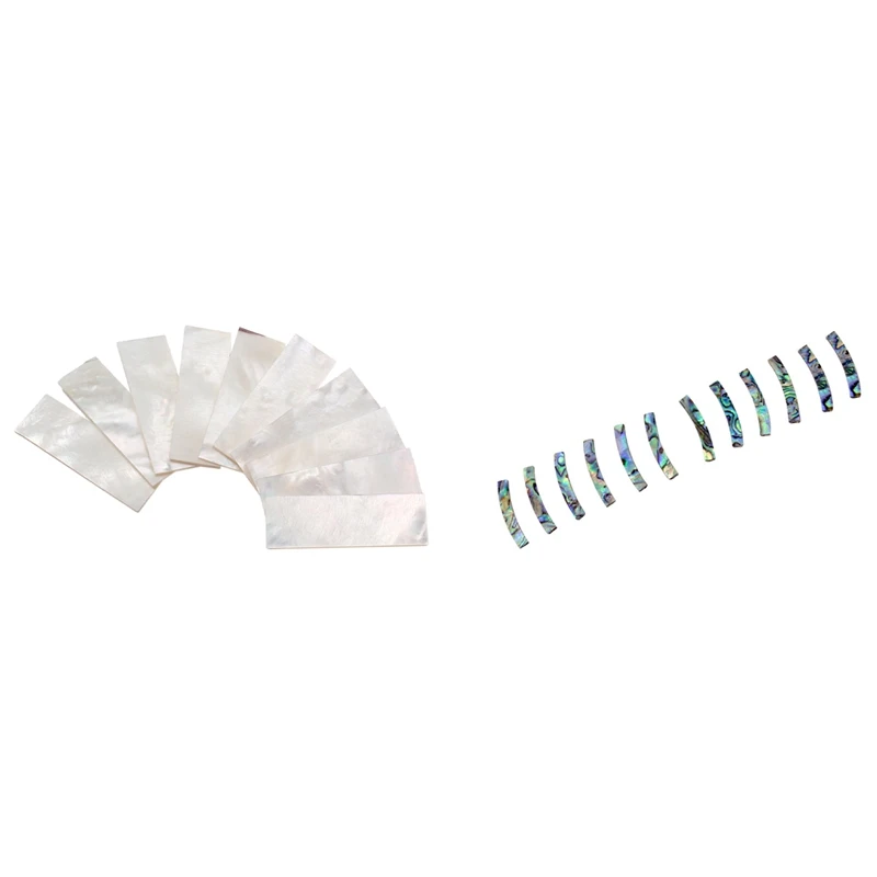 

12Pcs Shell Inlay Guitar Circle Sound Hole Decal & 10Pcs Inlay Material White Mother Of Pearl Shell Blanks Sheet