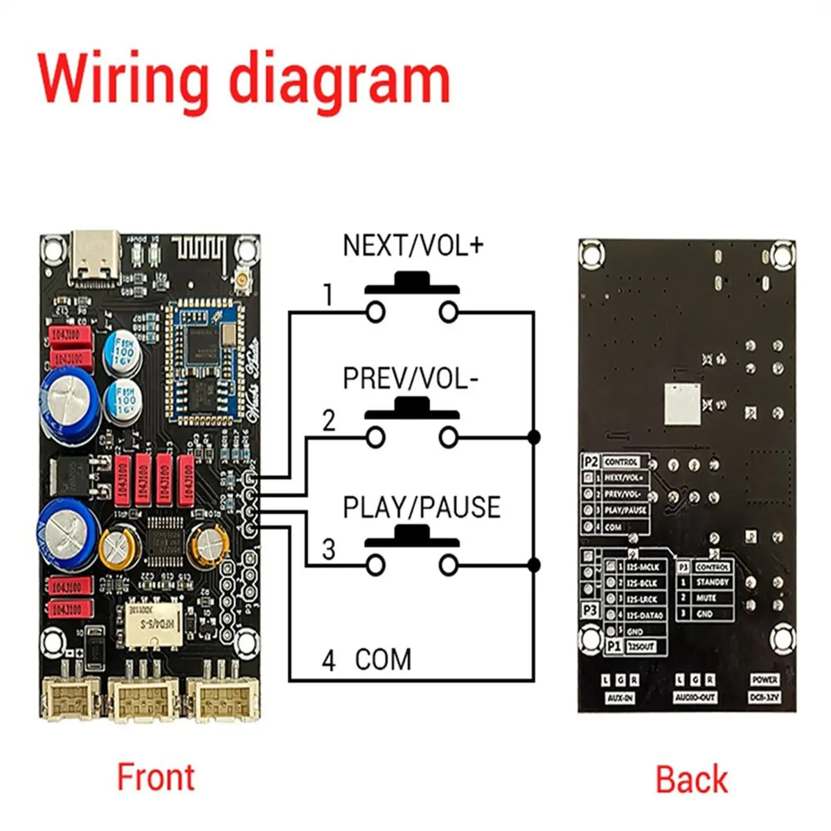 Фото Плата декодирования LPHAO DC 8-32V Bluetooth 5.1 без потерь, Type-C AUX APTX LDAC, встроенный декодер с антенной и акриловым корпусом QCC5125 №2