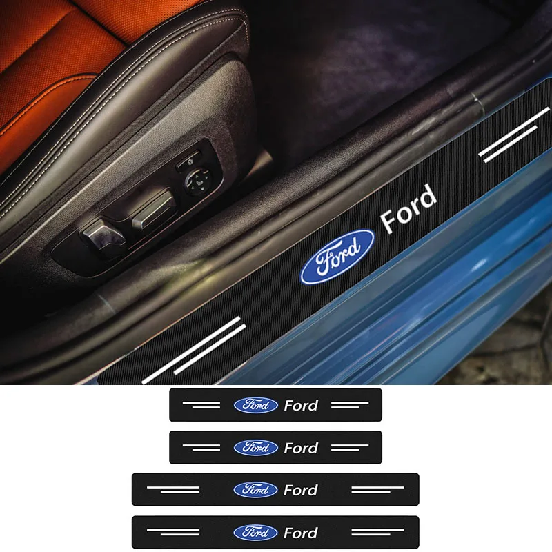 

4pcs Car Door Sill Scuff Plate Carbon Fiber Protector Strip Stickers for Ford Ranger Focus Galaxy Mondeo Transit Tourneo Gadget
