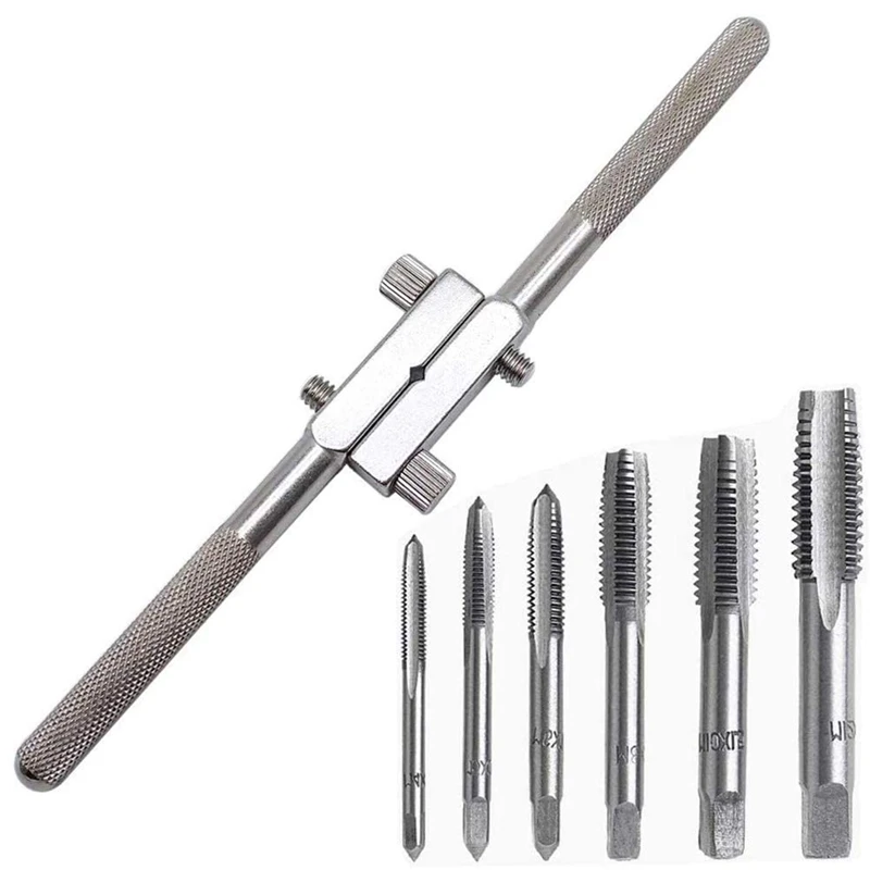 

LICG 7Pcs 7.7Inch Long T-Handle Ratchet Tap Holder Adjustand Wrench With M4-M12 Machine Screw Thread Metric Plug Tap