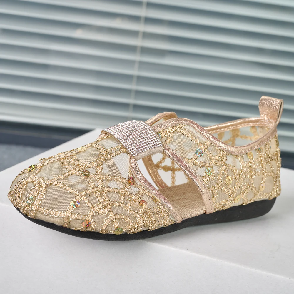 

Женские летние туфли стразы, модная обувь, женские сетчатые туфли с вырезами и блестками, женская брендовая обувь, сандалии на плоской подош...