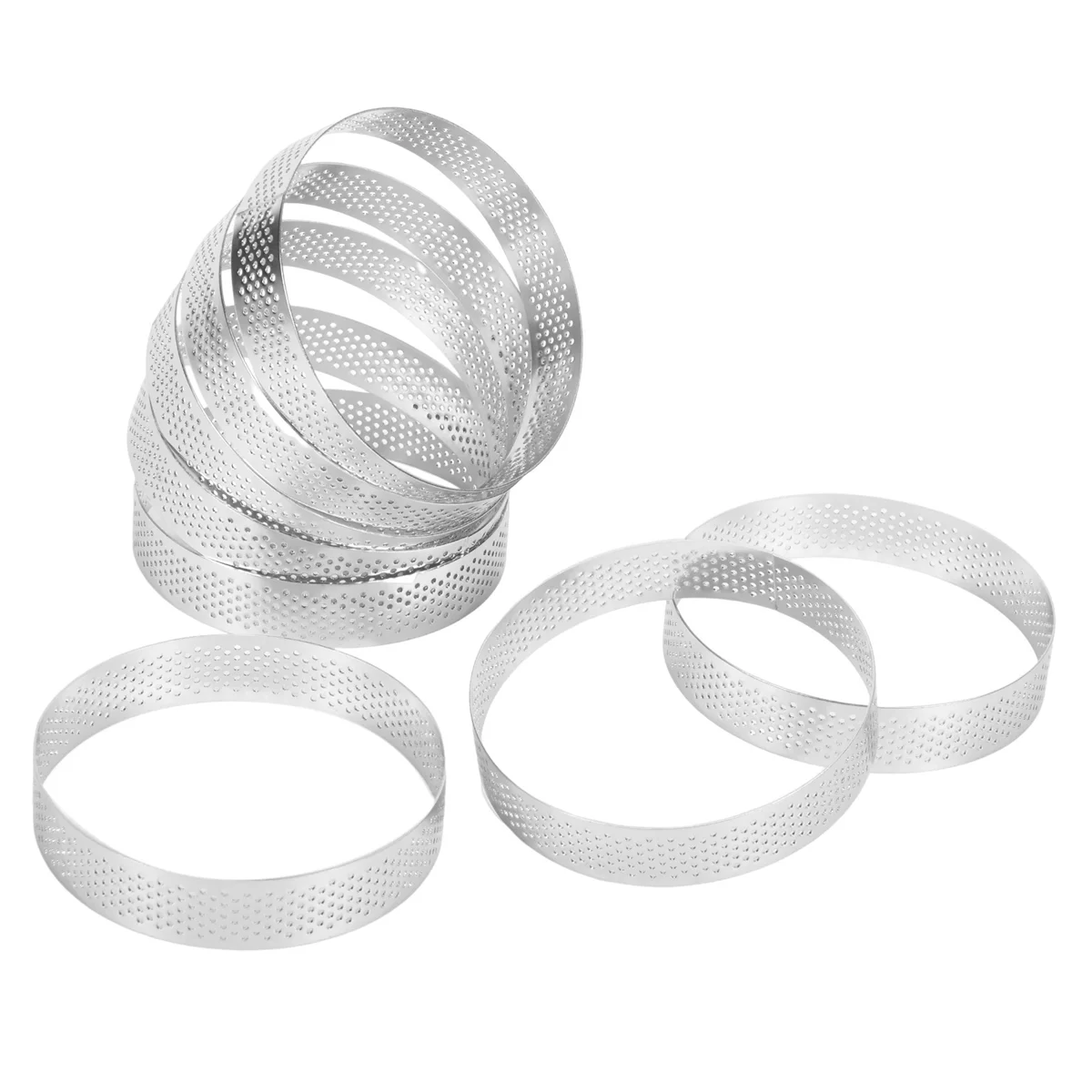 

8Pcs Stainless Steel Tart Ring, Heat-Resistant Perforated Cake Mousse Ring Round Double Rolled Tart Ring Metal Mold 10cm