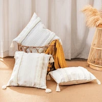 cushion cover cotton linen tassel pillowcase tufted beige decorative fashionable throw pillow cushion for sofa bed home 45x45cm