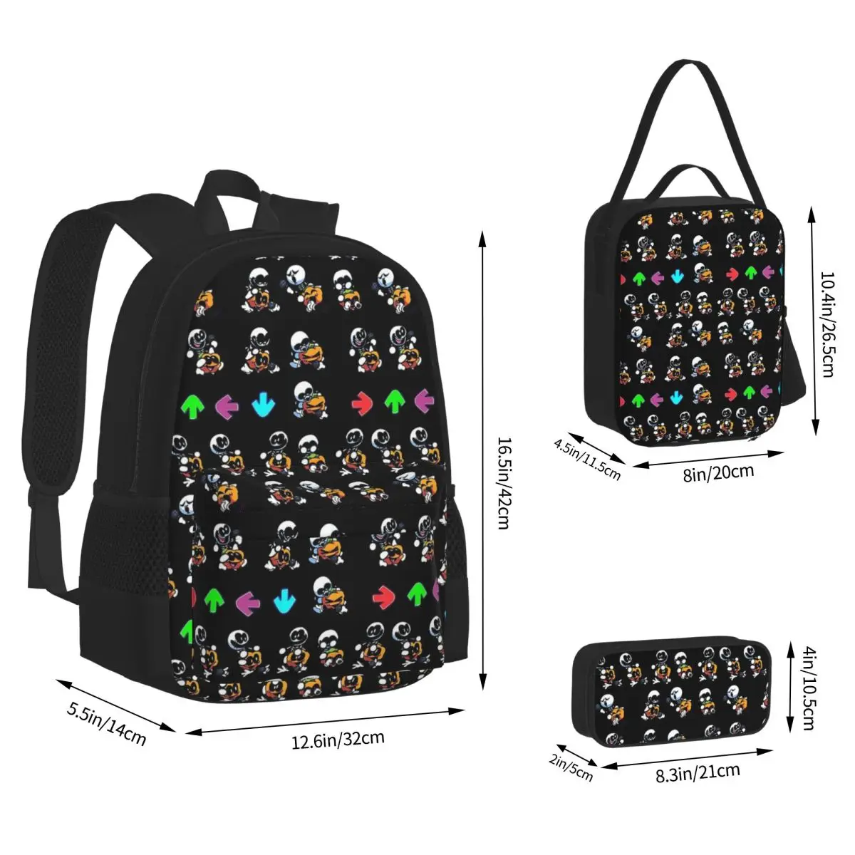 

Skid & Pump Friday Night Funkin Black Backpacks Children School Bags Cartoon Kids Rucksack Lunch Bag Pen Bag Three-Piece Set